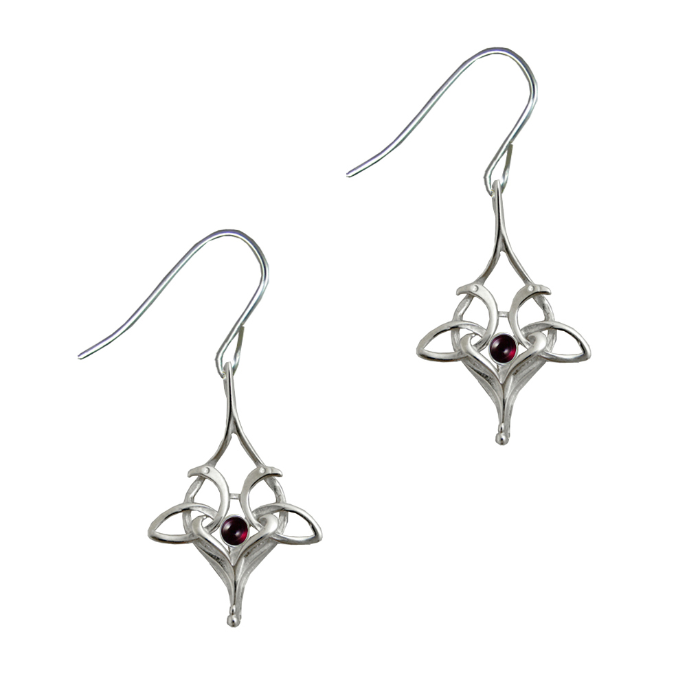 Sterling Silver Drop Dangle Celtic Knot Earrings With Garnet